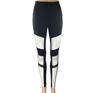 Alo Women's Black White Colorblock Mid Rise Yoga Athletic Leggings Pants Size S
